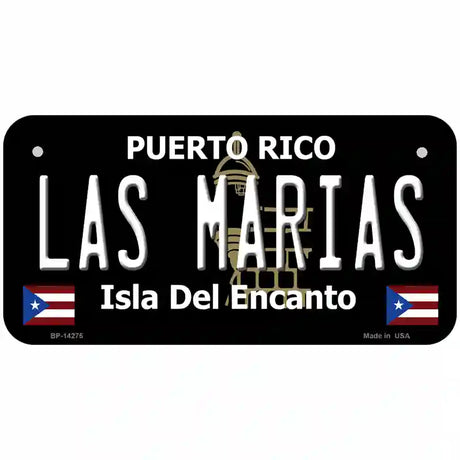 Las Marias Puerto Rico Black Novelty Metal License Plate 6" x 3" (BP)