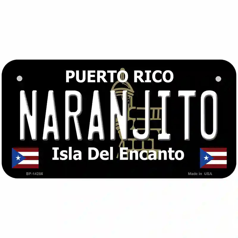 Naranjito Puerto Rico Black Novelty Metal License Plate 6" x 3" (BP)