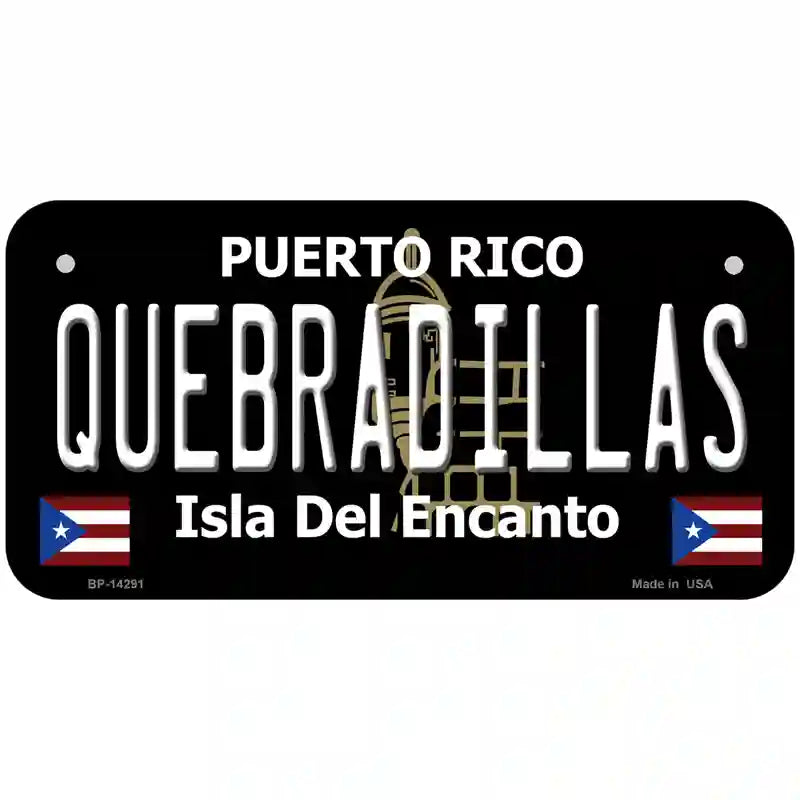 Quebradillas Puerto Rico Black Novelty Metal License Plate 6" x 3" (BP)