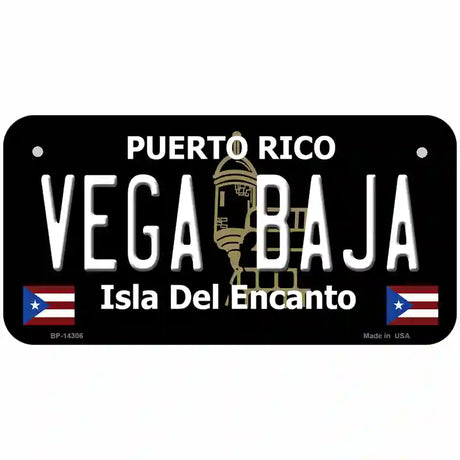 Vega Baja Puerto Rico Black Novelty Metal License Plate 6" x 3" (BP)