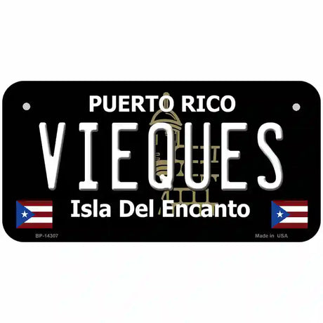 Vieques Puerto Rico Black Novelty Metal License Plate 6" x 3" (BP)