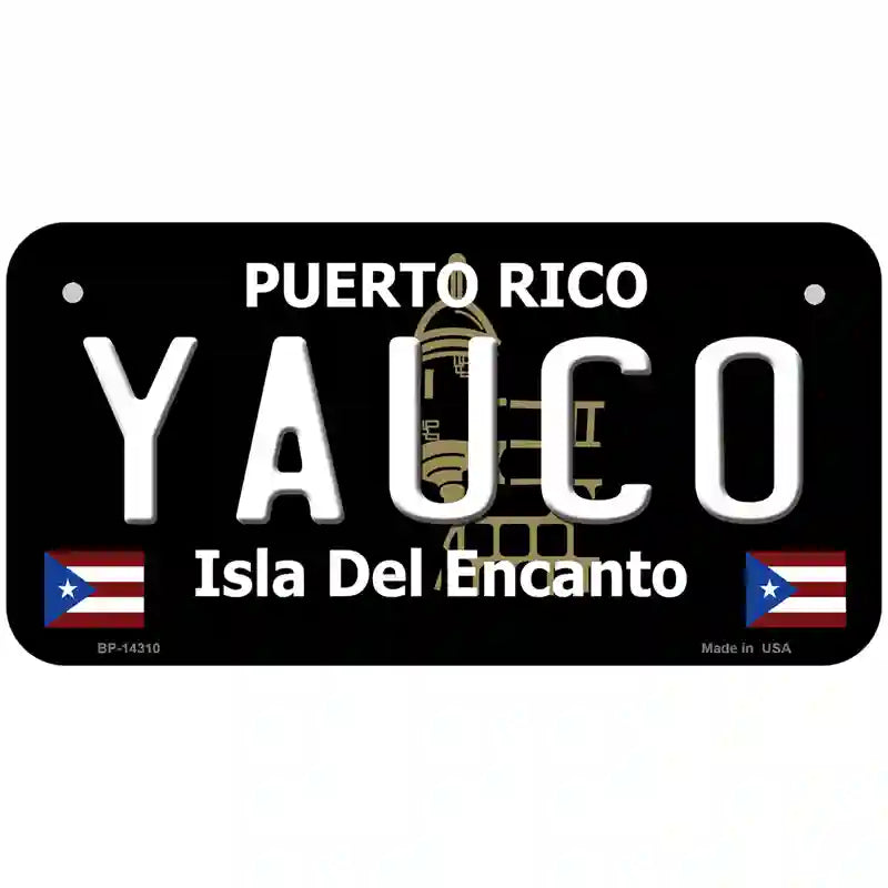 Yauco Puerto Rico Black Novelty Metal License Plate 6" x 3" (BP)