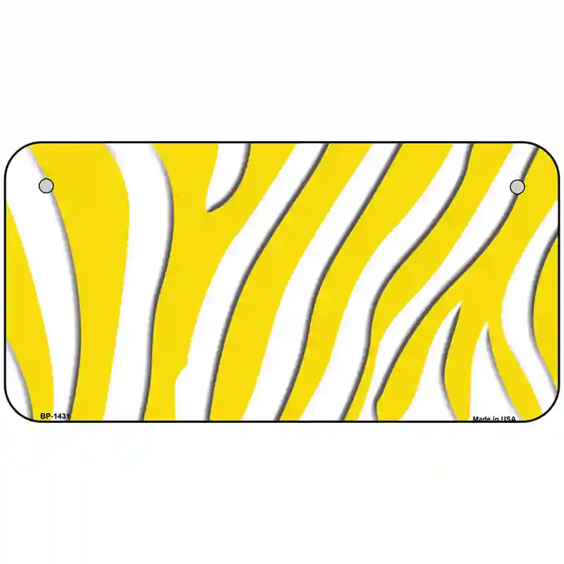 Yellow White Zebra Metal Novelty License Plate 6" x 3" (BP)