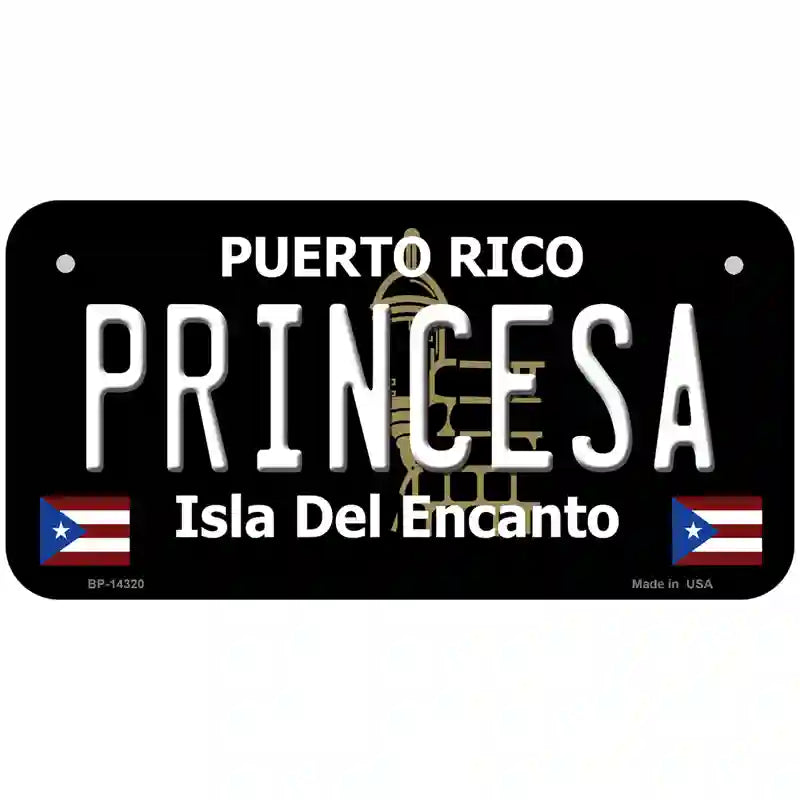 Princesa Puerto Rico Black Novelty Metal License Plate 6" x 3" (BP)