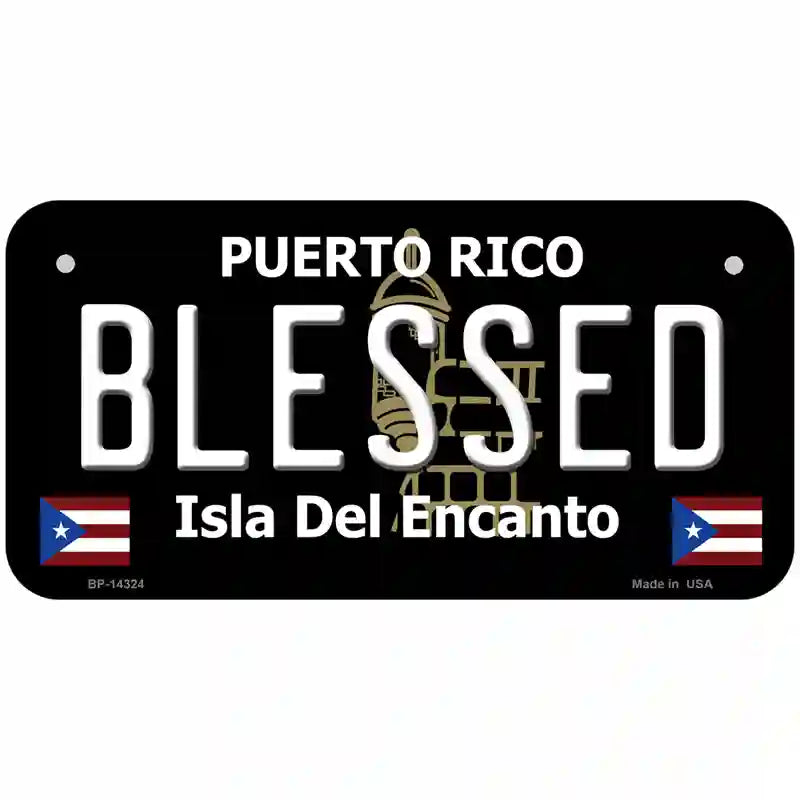 Blessed Puerto Rico Black Novelty Metal License Plate 6" x 3" (BP)