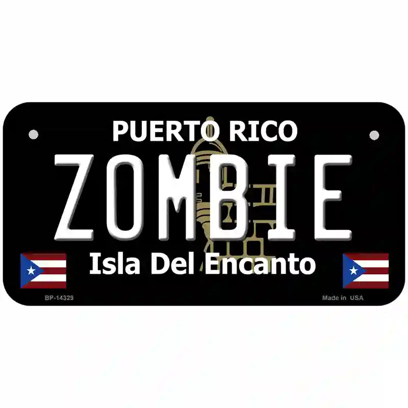 Zombie Puerto Rico Black Novelty Metal License Plate 6" x 3" (BP)