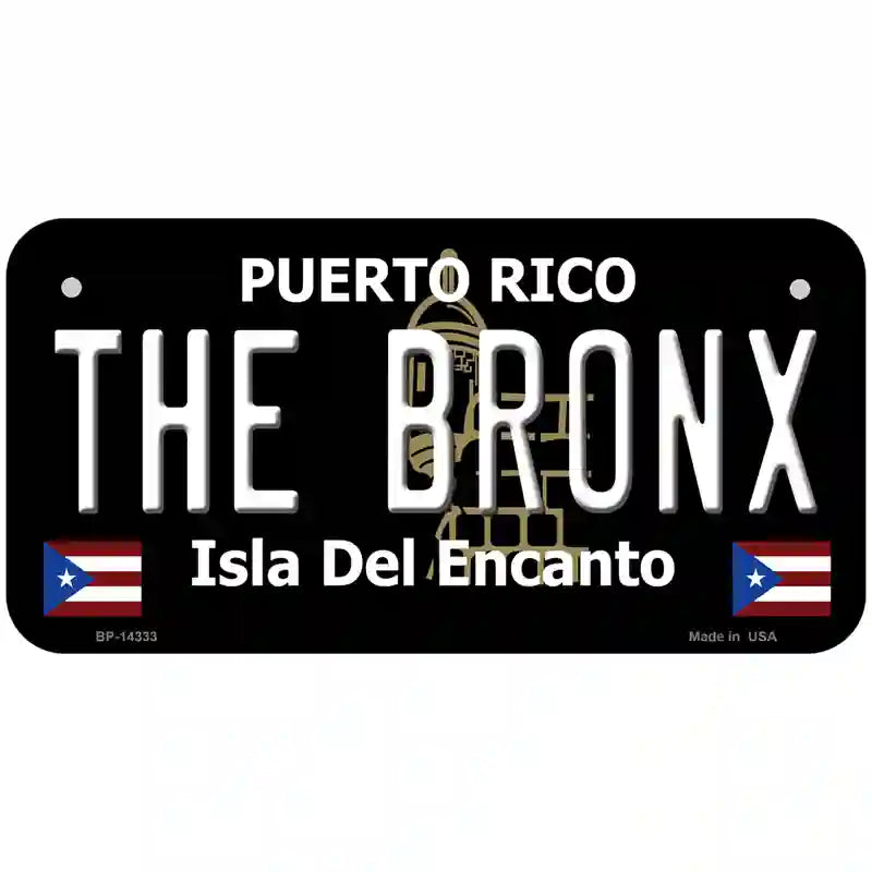 The Bronx Puerto Rico Black Novelty Metal License Plate 6" x 3" (BP)