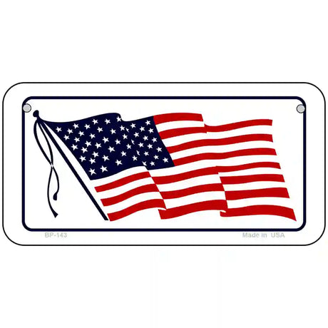 American Flag Waving White Metal Novelty License Plate 6" x 3" (BP)