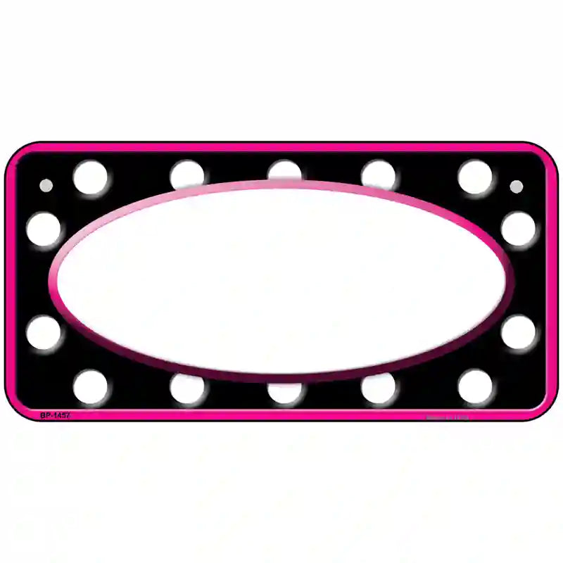 White Black Polka Dots Pink Frame And White Center Oval Metal Novelty License Plate 6" x 3" (BP)