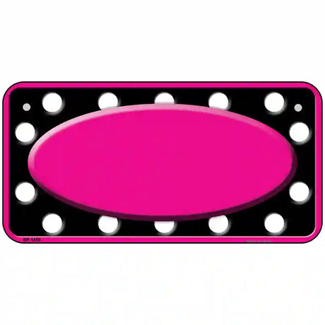 White Black Polka Dots Pink Frame And Center Oval Metal Novelty License Plate 6" x 3" (BP)