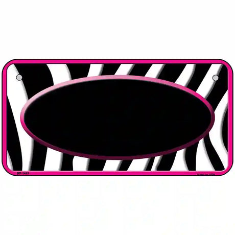 Black White Pink Zebra Center Oval Metal Novelty License Plate 6" x 3" (BP)