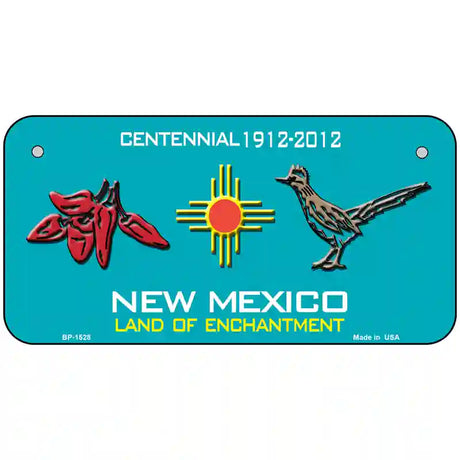 Red Chili & Road Runner New Mexico Teal Novelty Metal License Plate 6" x 3" (BP)