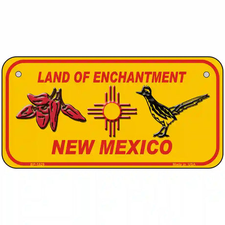 Red Chili & Road Runner Yellow New Mexico Novelty Metal License Plate 6" x 3" (BP)