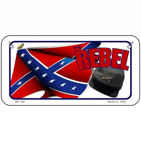 Rebel Cap And Flag Metal Novelty License Plate 6" x 3" (BP)