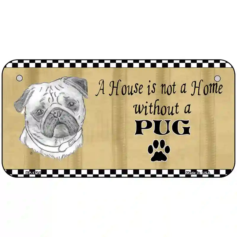 Pencil Sketch Pug Metal Novelty License Plate 6" x 3" (BP)