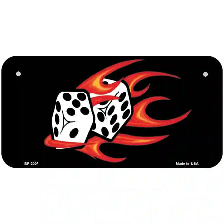 Red Hot Flaming Dice Metal Novelty License Plate 6" x 3" (BP)