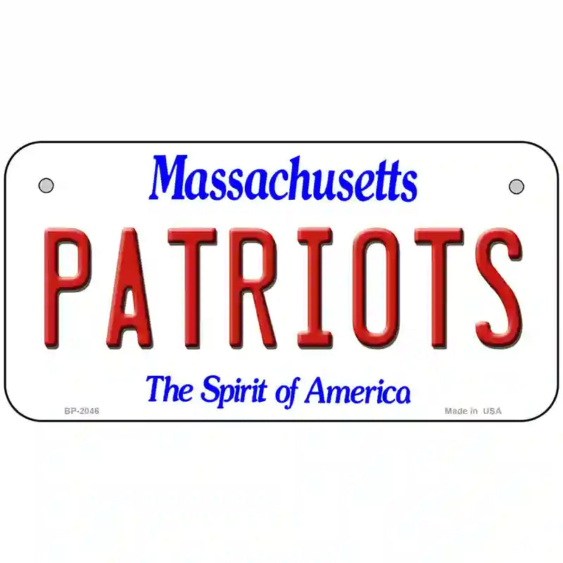 Patriots Massachusetts State Novelty Metal License Plate 6" x 3" (BP)