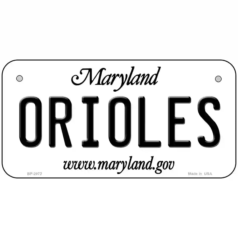 Orioles Maryland State Novelty Metal License Plate 6" x 3" (BP)