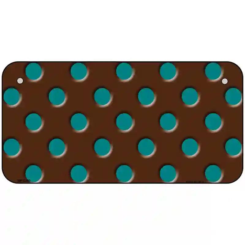 Teal Polka Dots Brown Metal Novelty License Plate 6" x 3" (BP)