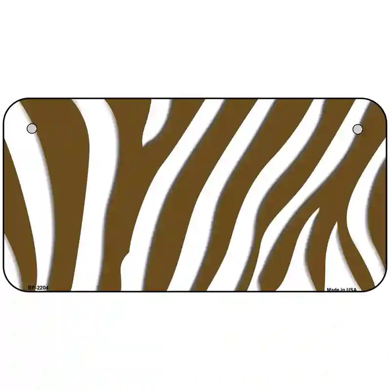 Brown White Zebra Metal Novelty License Plate 6" x 3" (BP)