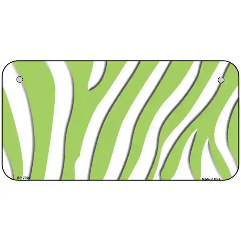 Lime Green White Zebra Metal Novelty License Plate 6" x 3" (BP)