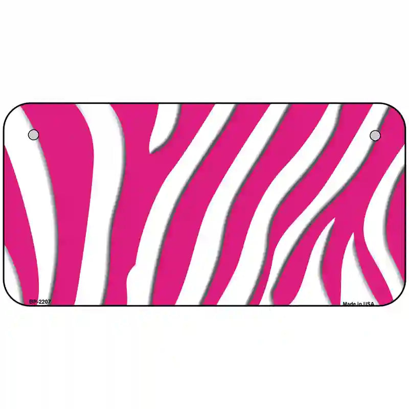 Hot Pink White Zebra Metal Novelty License Plate 6" x 3" (BP)