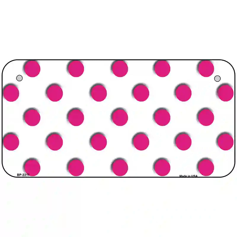 Hot Pink Polka Dots White Metal Novelty License Plate 6" x 3" (BP)