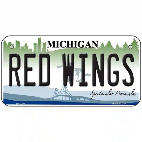 Redwings Michigan Novelty State Metal License Plate 6" x 3" (BP)