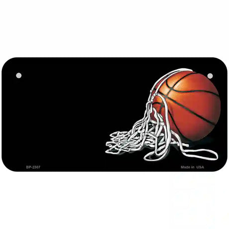 Basketball With Net Offset Metal Novelty License Plate 6" x 3" (BP)