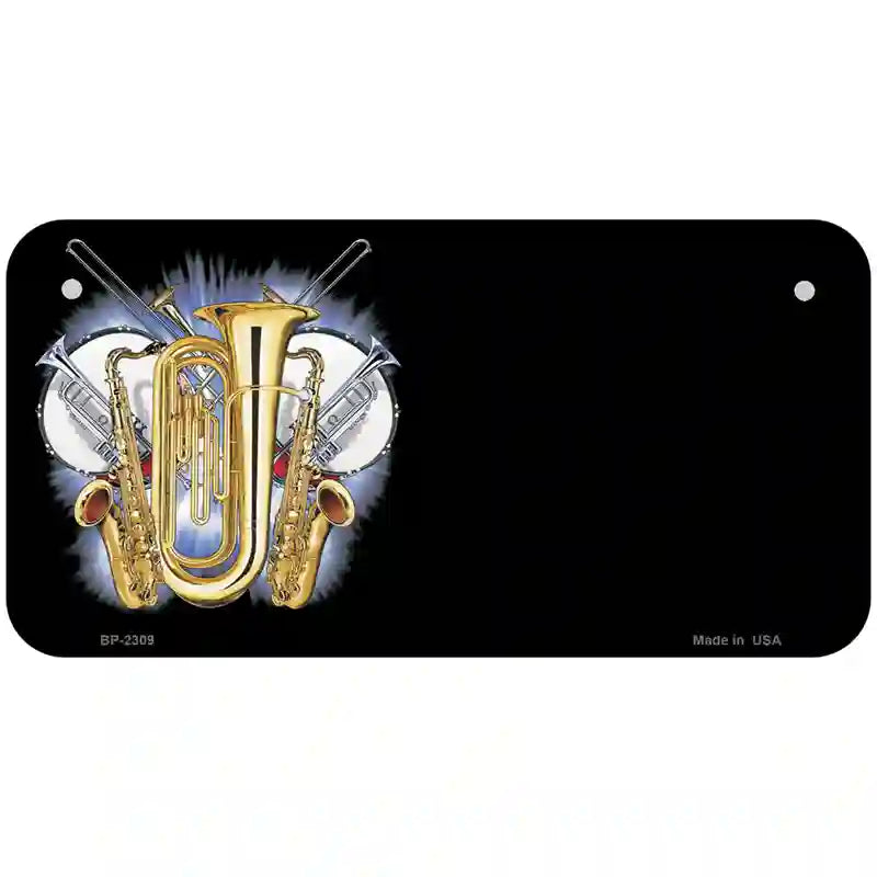 Band Musical Instruments Offset Metal Novelty License Plate 6" x 3" (BP)