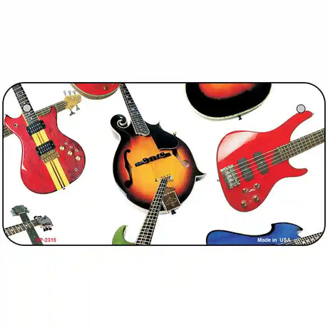 Guitars White Metal Novelty License Plate 6" x 3" (BP)