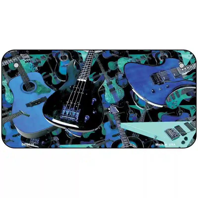 Guitars Blue Metal Novelty License Plate 6" x 3" (BP)