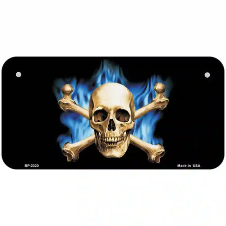 Blue Flame And Crossbones Metal Novelty License Plate 6" x 3" (BP)