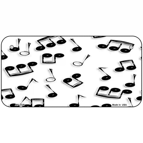 Musical Notes Black White Metal Novelty License Plate 6" x 3" (BP)