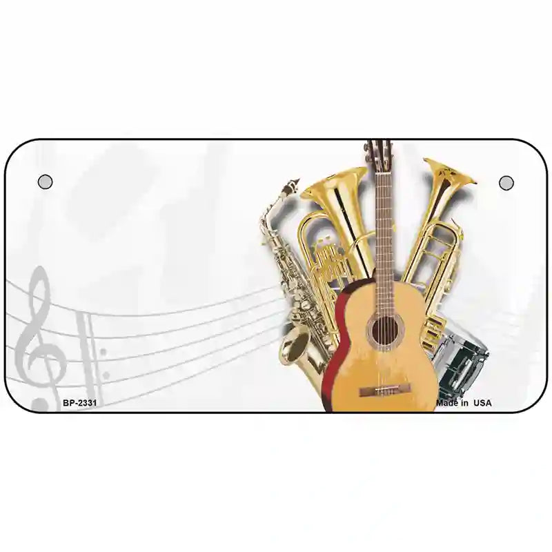 Musical Instruments Offset Metal Novelty License Plate 6" x 3" (BP)