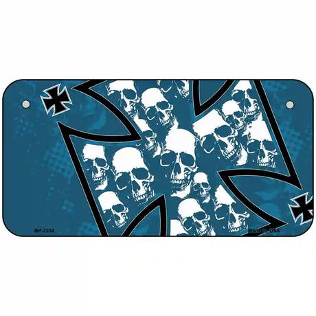 Maltese Cross Skulls Metal Novelty License Plate 6" x 3" (BP)