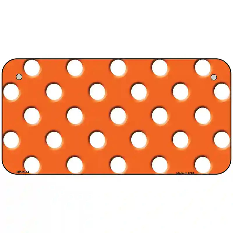 White Polka Dots Orange Metal Novelty License Plate 6" x 3" (BP)