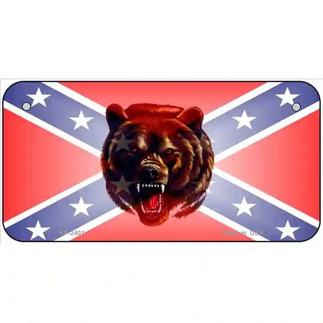 Confederate Flag Grizzly Bear Metal Novelty License Plate 6" x 3" (BP)