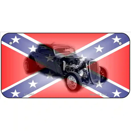 Confederate Flag Hot Rod Metal Novelty License Plate 6" x 3" (BP)