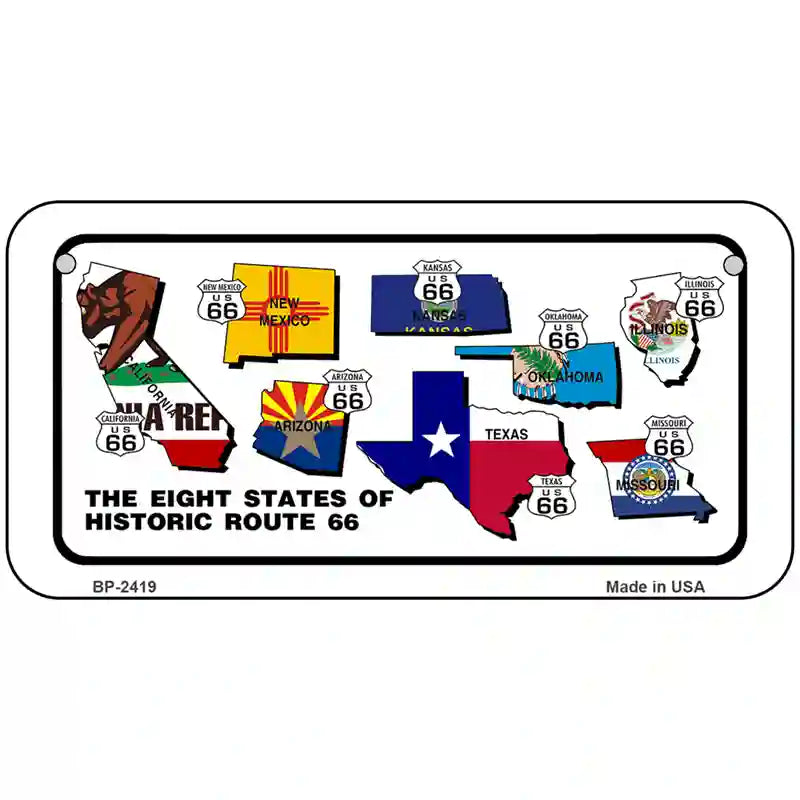 Route 66 Historic 8 Flags Metal Novelty License Plate 6" x 3" (BP)