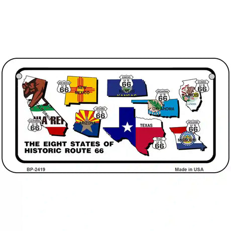 Route 66 Historic 8 Flags Metal Novelty License Plate 6" x 3" (BP)