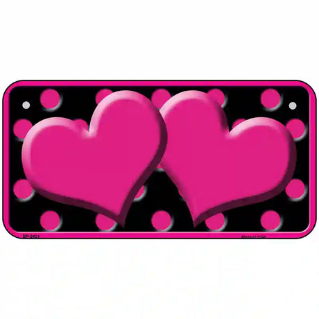 Hot Pink Black Polka Dot Hot Pink Center Hearts Novelty License Plate 6" x 3" (BP)