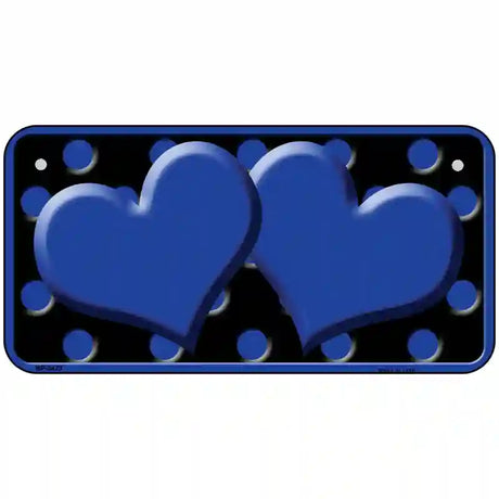 Blue Black Polka Dot Blue Center Hearts Novelty License Plate 6" x 3" (BP)