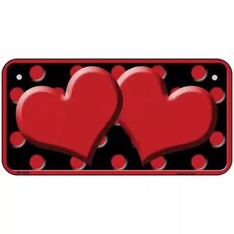 Red Black Polka Dot Red Center Hearts Novelty License Plate 6" x 3" (BP)