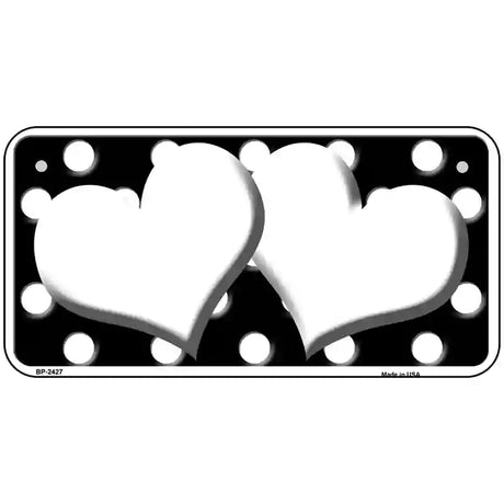 White Black Polka Dot Black Center Hearts Novelty License Plate 6" x 3" (BP)