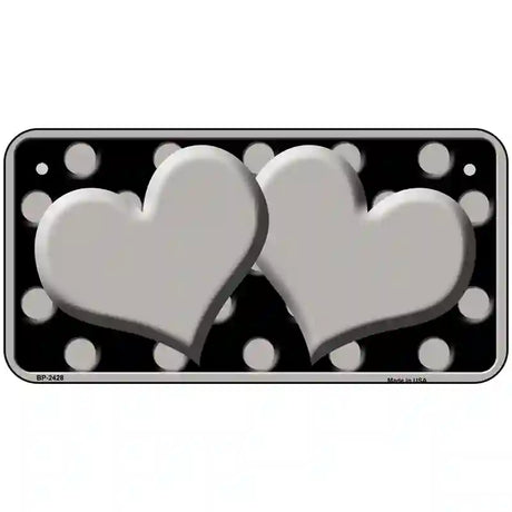 Grey Black Polka Dot Grey Center Hearts Novelty License Plate 6" x 3" (BP)