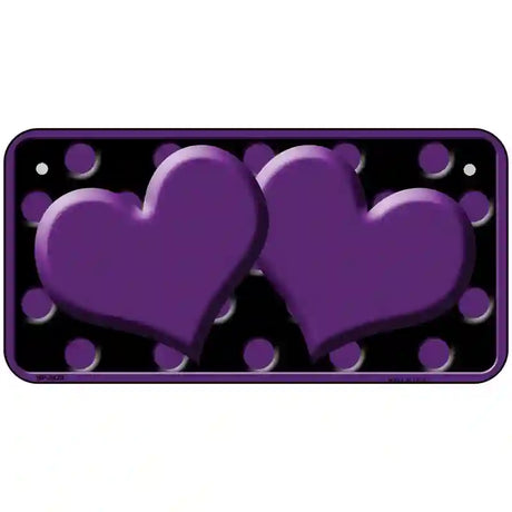 Purple Black Polka Dot Purple Center Hearts Novelty License Plate 6" x 3" (BP)