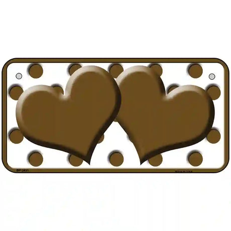 Brown White Polka Dot Brown Centered Hearts Novelty License Plate 6" x 3" (BP)