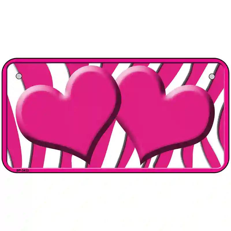 Hot Pink White Zebra Hot Pink Centered Hearts Novelty License Plate 6" x 3" (BP)