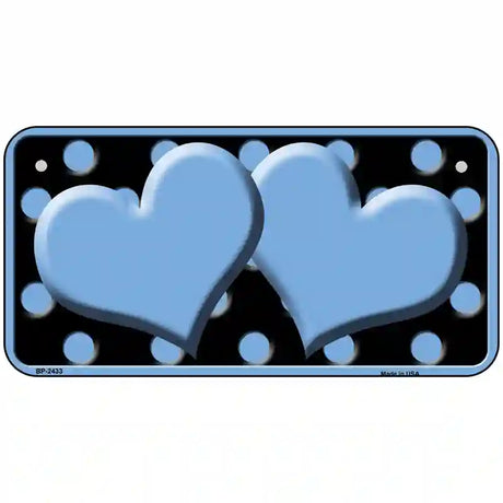 Light Blue Black Polka Dot Light Blue Centered Hearts Novelty License Plate 6" x 3" (BP)